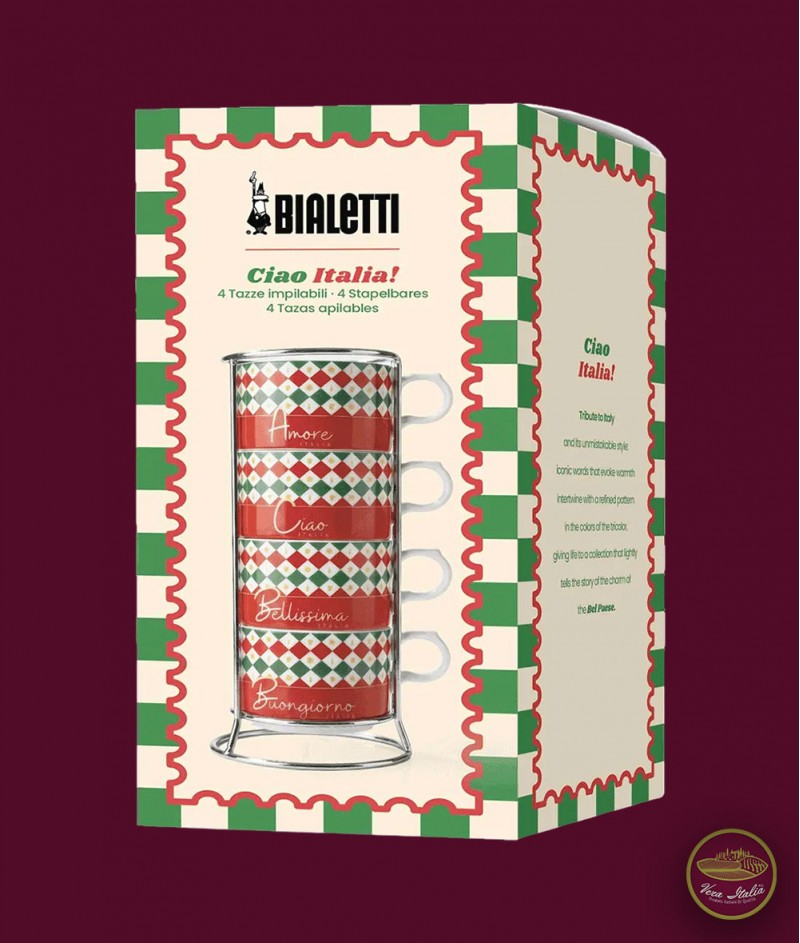 Сет Чаши за Капучино в Метална Стойка Линия Tricolore 4 броя - Bialetti