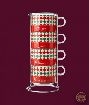 Сет Чаши за Капучино в Метална Стойка Линия Tricolore 4 броя - Bialetti